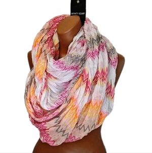 Cejon Gauzy Zig Zag Infinity Scarf Pink Orange Colorful Fairy Boho Preppy Nwt
